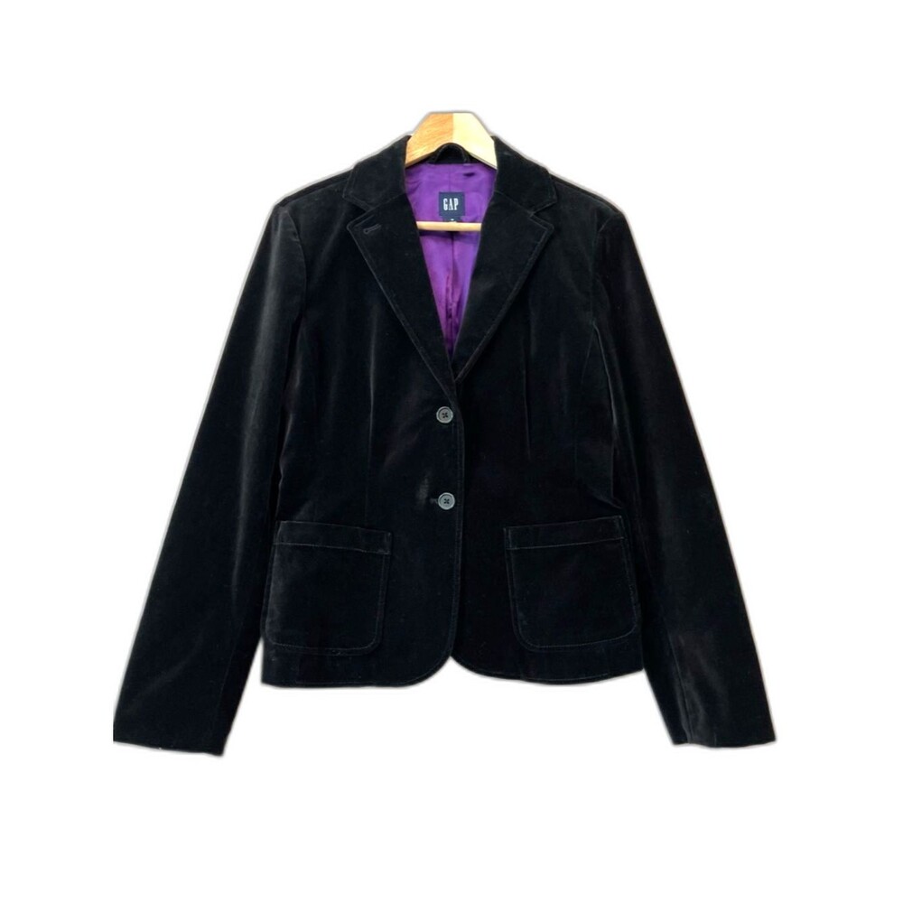 Gap Vintage Y2K Velvet Blazer Women 10 Black Whimsigoth Party Academia Career